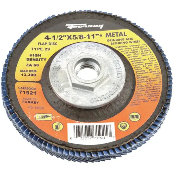 Forney 71921 Jumbo Blue Zirconia Flap Disc 60 Grit 4-1/2 Inch Heavy Duty Grinding
