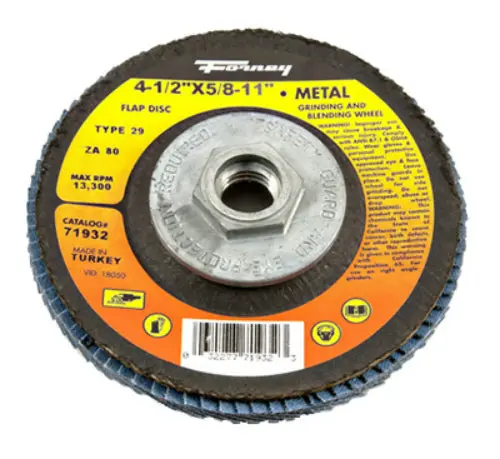 Forney 71932 Blue Zirconia Flap Disc 80 Grit Type 29 4.5x5/8-11 Arbor ZA80