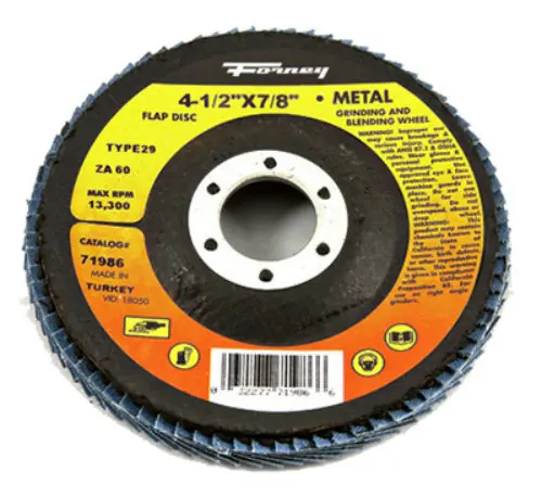 Forney 71986 Blue Zirconia Flap Disc 60 Grit Type 29 4.5 Inch x 7/8 Arbor ZA60