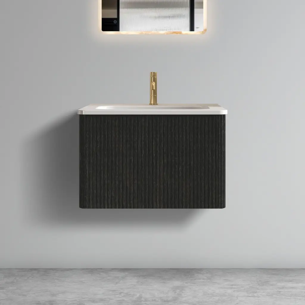 U056 Etna24W 308 Etna 24 Inch Striped Brushed Black Oak Floating Bathroom Vanity abay home