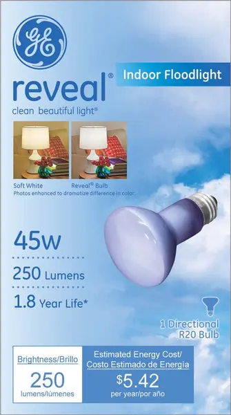 GE Lighting 73439 Reveal R20 Reflector Floodlight Bulb 45W Bright White Light