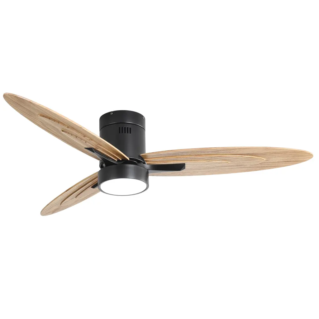 56 Inch Modern Design Flush Mount Ceiling Light Remote Control 3 Solid Timber Black ceiling fan with light