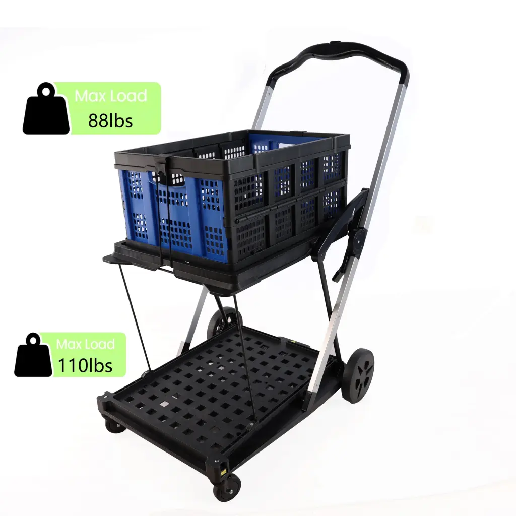 Folding Service Cart Wheels Double Decker Shopping Library Office Utility Cart qdxfl