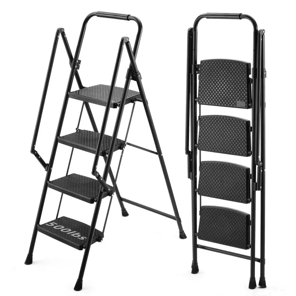 Featherweight Folding 4 Step Ladder Wide Anti Slip Platform seclimb