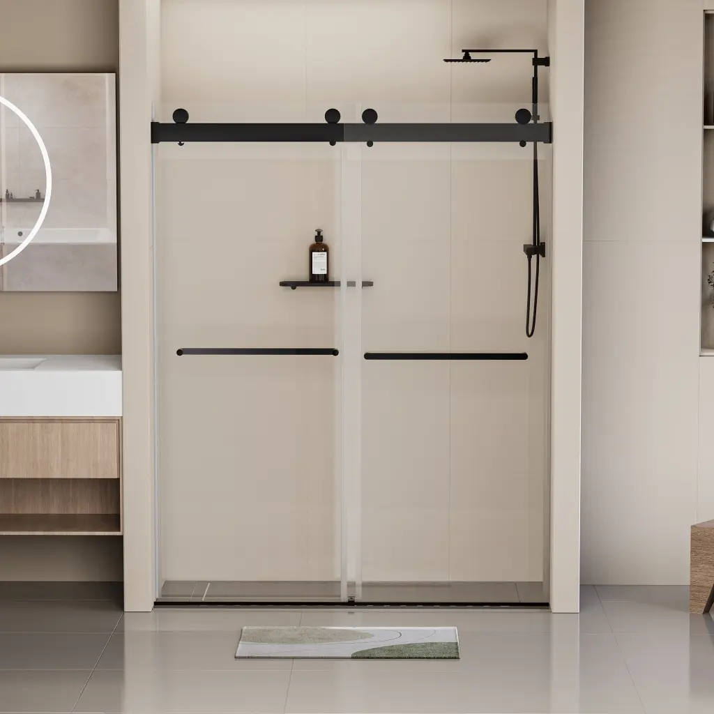 44 48 Inch Frameless Soft Closing Shower Door Double Sliding Glass bathininc