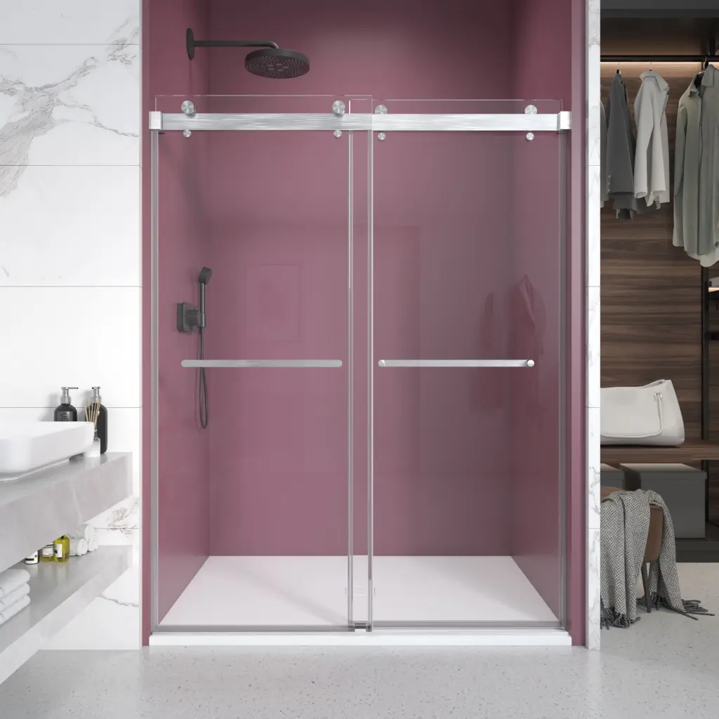 56'' 60'' W x 76'' H Double Sliding Frameless Shower Door 3/8 Inch Glass - Modern Bathroom Upgrade innvonitiz showerdoor