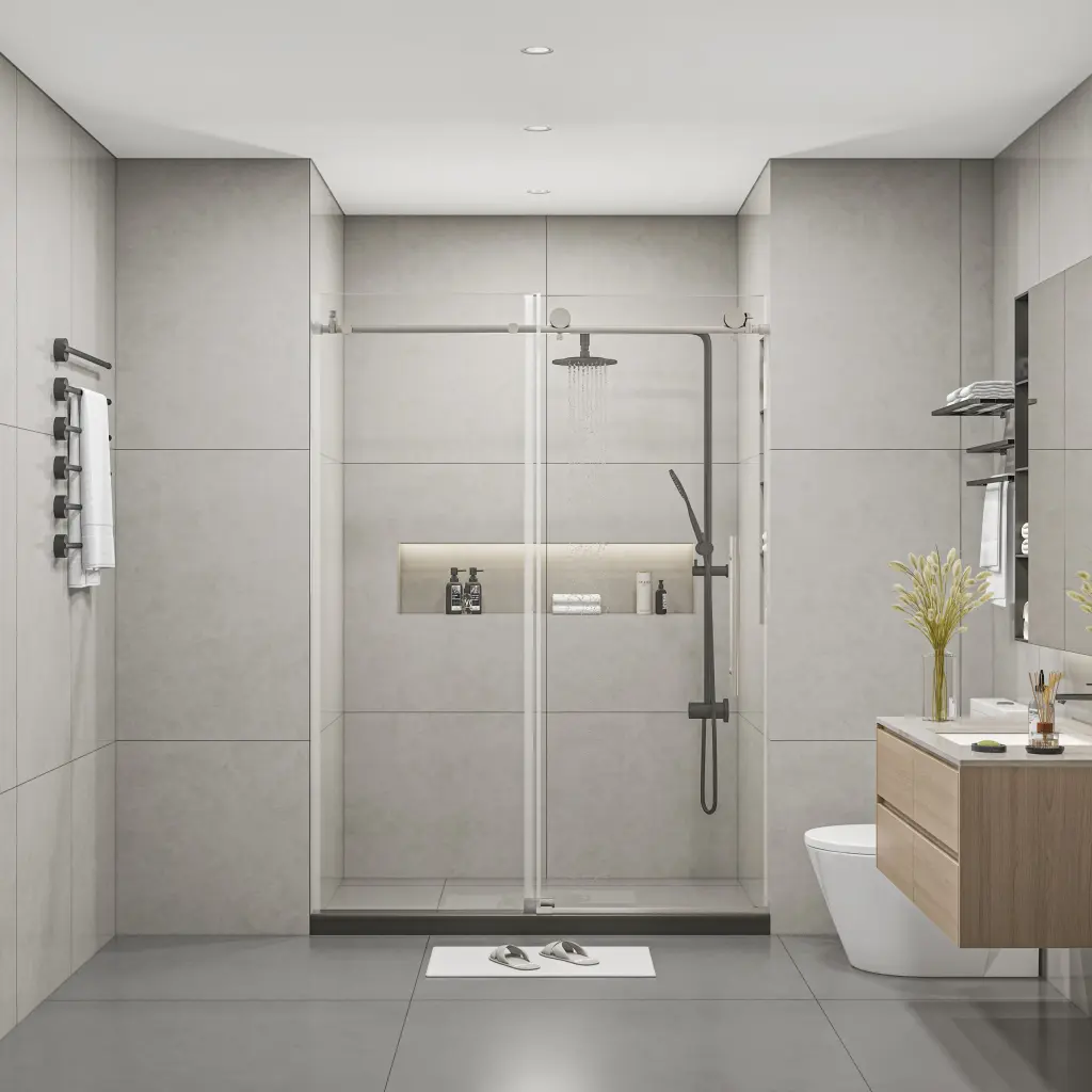 60x76 Inch Frameless Shower Door 5/16 Inch Clear Tempered Glass rnb