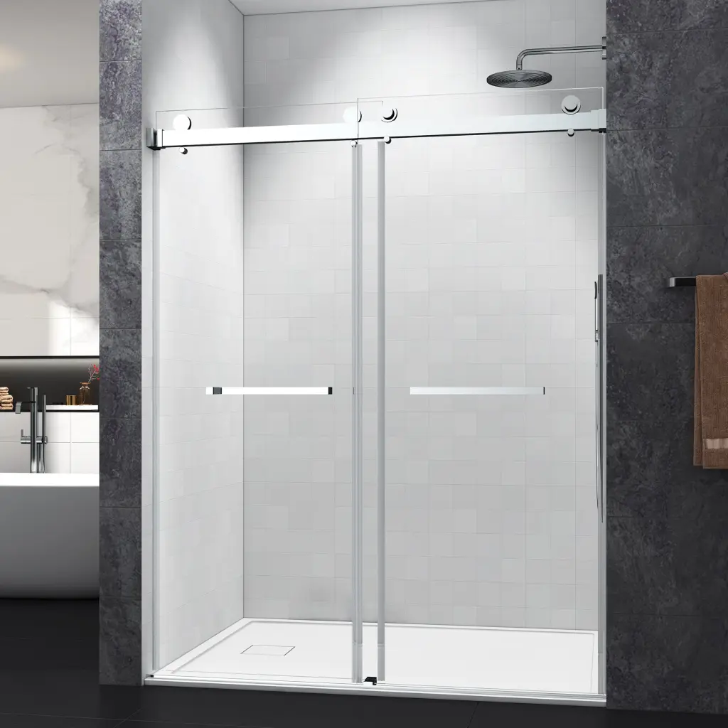 60x76 Inch Double Sliding Frameless Shower Door Brushed Nickel w1056 clovis
