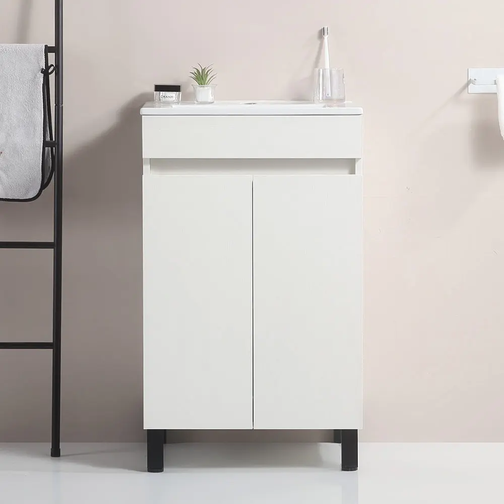 20 Inch White Bathroom Cabinet Black Tripod Porcelain Sink gf