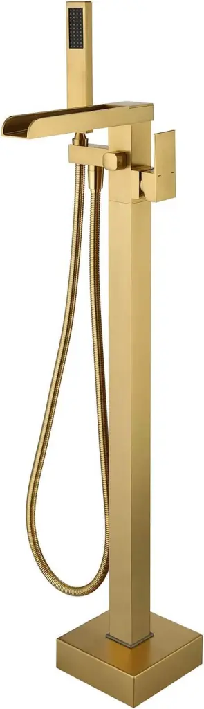 Bathroom Freestanding Waterfall Tub Filler Brushed Gold Floor Mount Faucet Hand Shower mexile