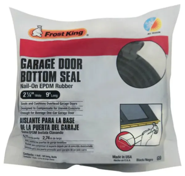 Frost King G9H Nail-On EPDM Rubber Garage Door Bottom Seal Black 2-1/4x9 Feet