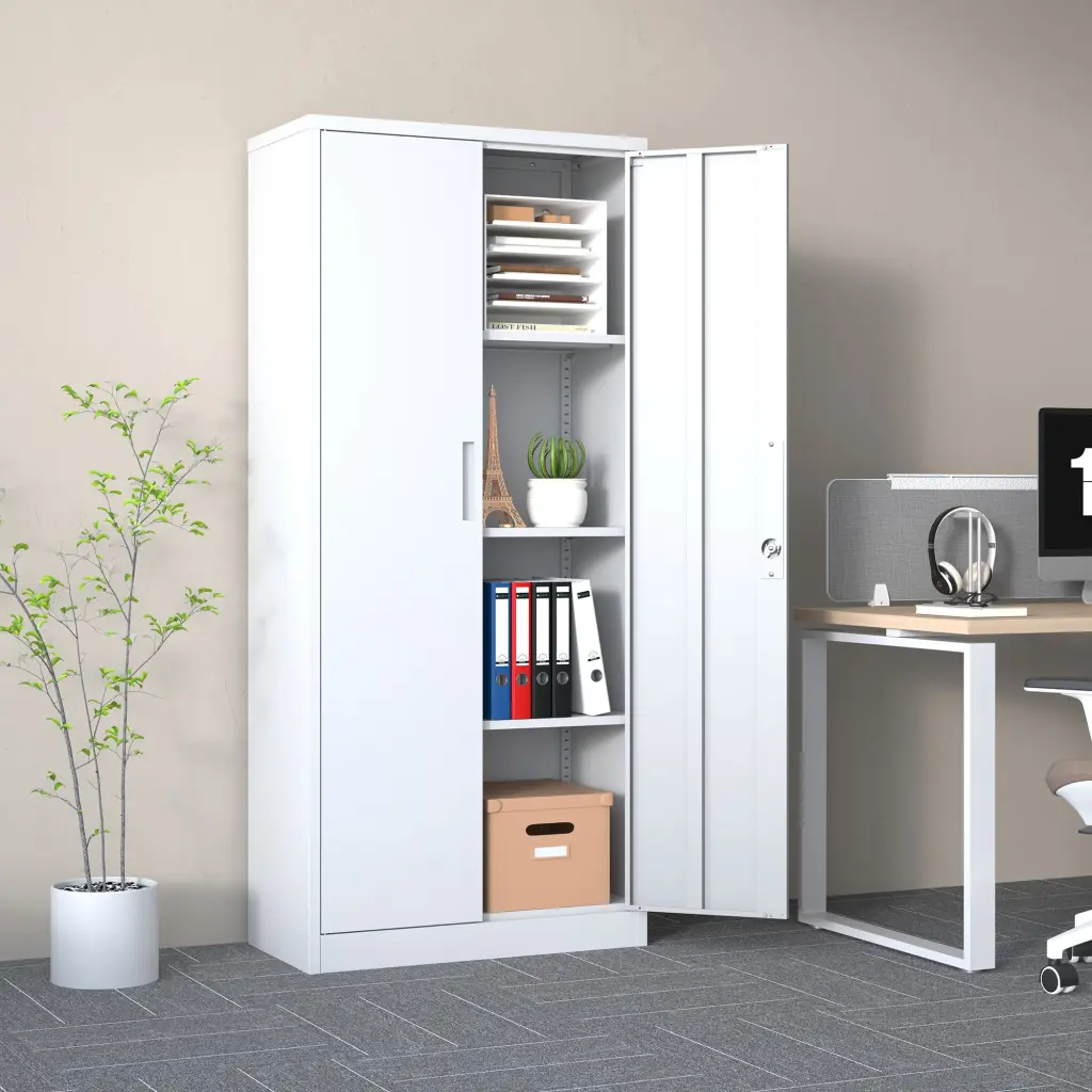 71 Inch Metal Garage Storage Cabinet White Tool Steel Locking Cabinet makeace art home furniture