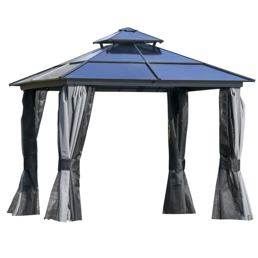 10x10 Foot Hardtop Gazebo Canopy Polycarbonate Double Roof Aluminum Frame aosom business