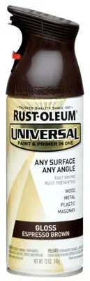 Rust-Oleum 245215 Universal Gloss Spray Paint 12 Oz Espresso Brown High Shine Finish
