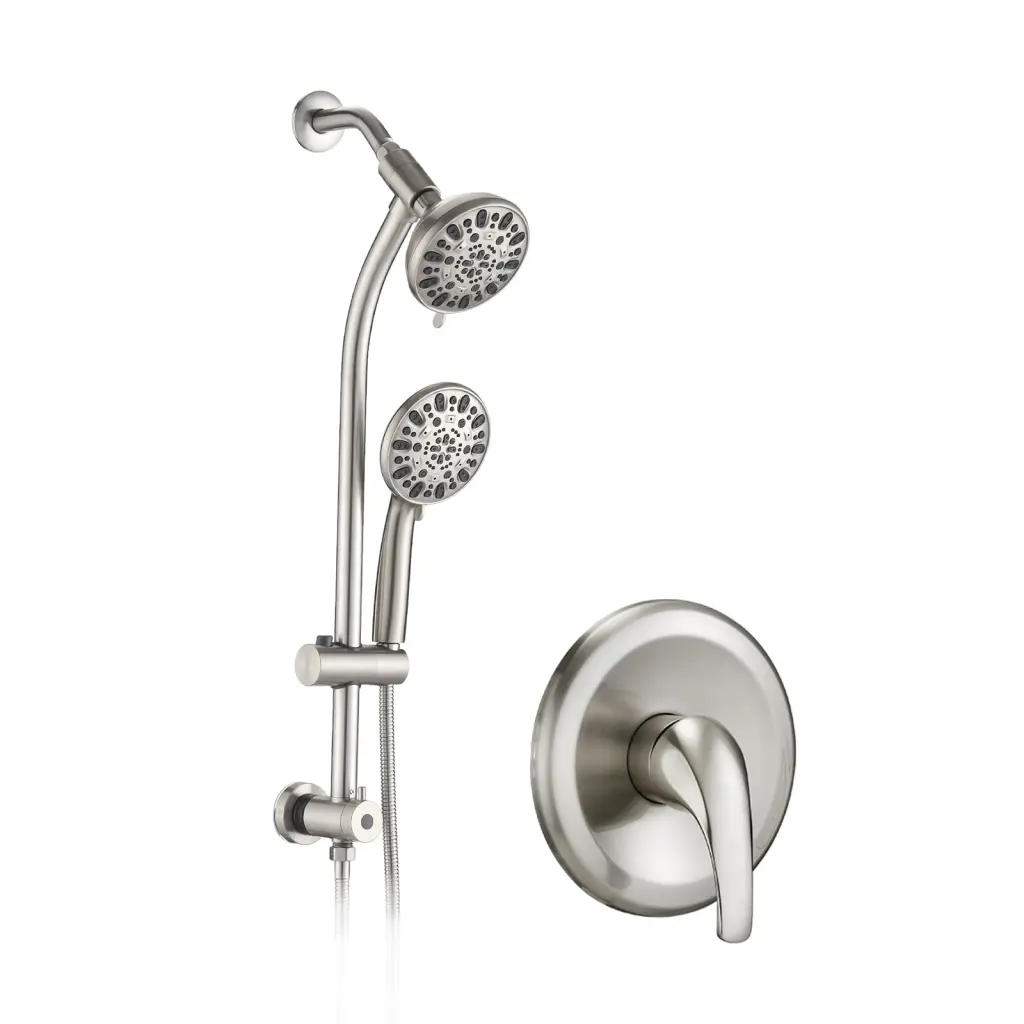 5 Inch Brushed Nickel Rain Showerhead Handheld Shower and 7 Spray Modes bathininc