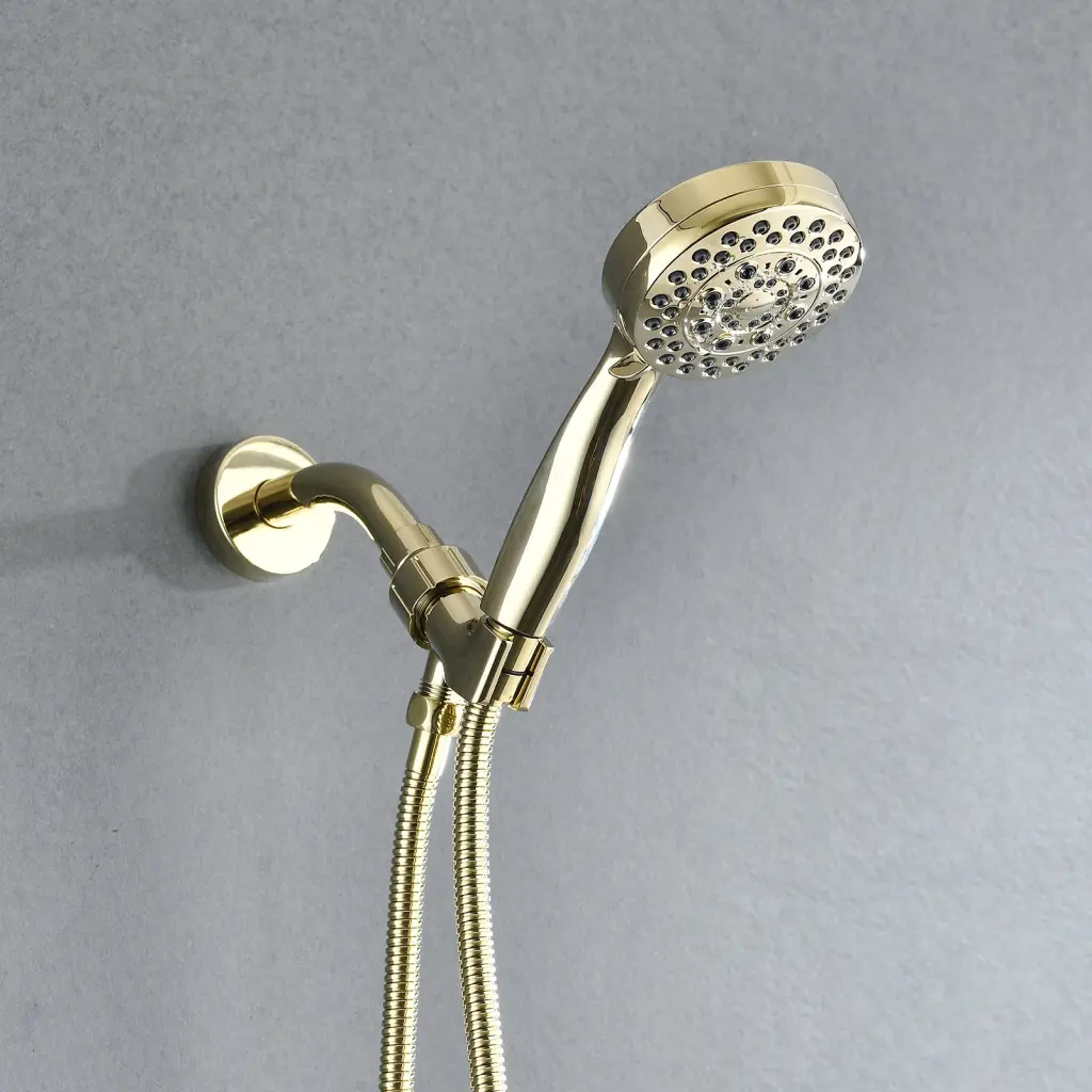 Sleek Gold Wall Mounted Handheld Shower Head 5 Customizable Settings bathininc