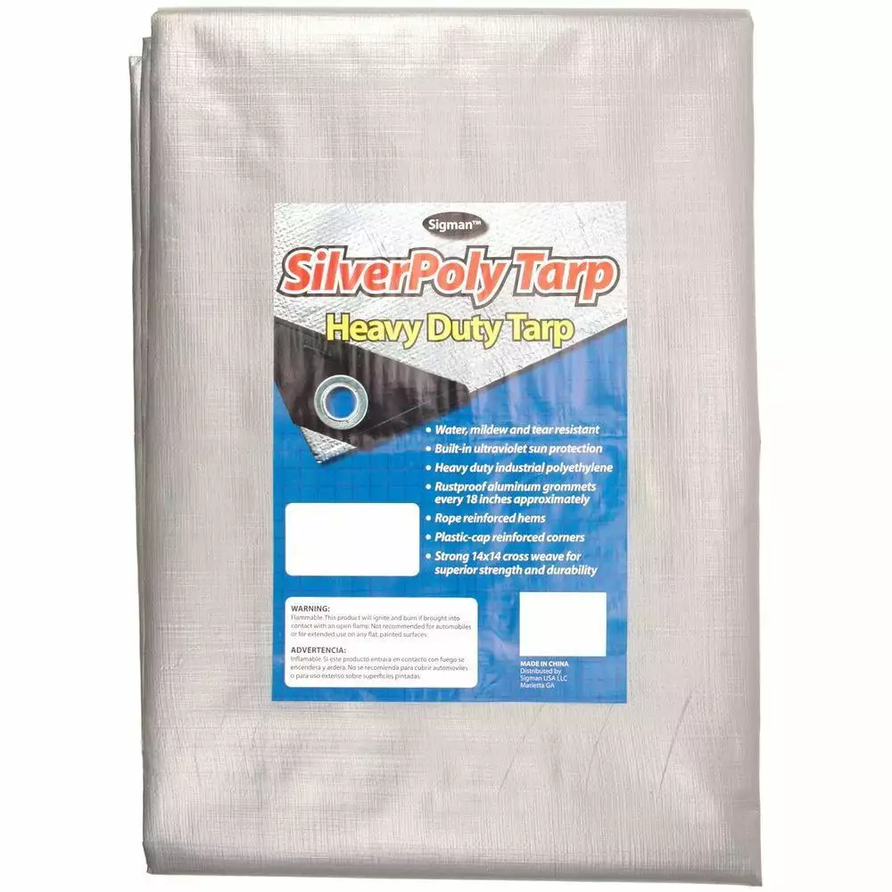 Sigman 12x12 ft Silver Heavy Duty Tarp Waterproof UV Resistant Outdoor Industrial Use