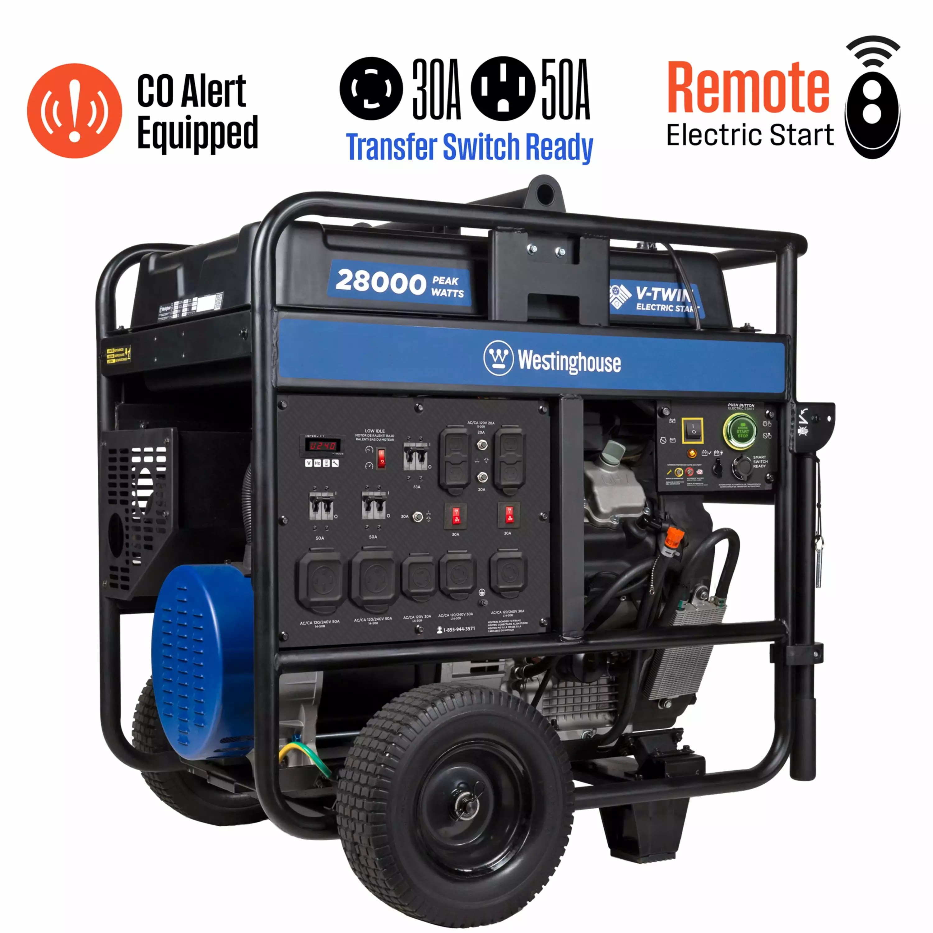 Westinghoutilize 28.000 Peak Watt Home Backup Travel-friendly Generator. Remote Electric Start CO Sensor Westinghouse