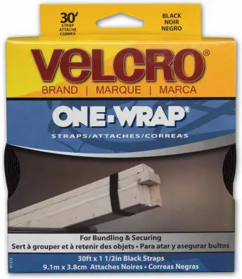 Velcro Brand One-Wrap Adjustable Reusable Strap Roll Black 1.5x30 Feet 91372