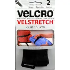 Velstretch Strap Black 1 Inch x 27 Inch Elastic Hook and Loop Fastener Velcro