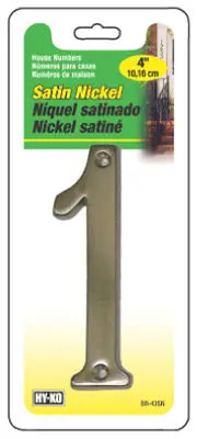 Hy-Ko BR-43SN/1 Prestige Series House Number 1 Sign 4 Inch Satin Nickel