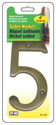 Hy-Ko BR-43SN/5 Prestige Series House Number 5 Sign 4 Inch Satin Nickel