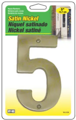Hy-Ko BR-51SN/5 Prestige Series 5 Inch Satin Nickel House Number 5 Sign