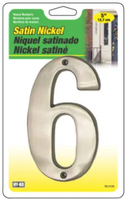 Hy-Ko BR-51SN/6 Prestige Series House Number 6 Sign 5 Inch Satin Nickel Modern Home