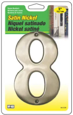 Hy-Ko BR-51SN/8 Prestige Series House Number 8 Sign 5 Inch Satin Nickel Modern Home
