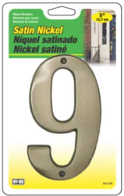 Hy-Ko BR-51SN/9 Prestige Series House Number 9 Sign 5 Inch Satin Nickel Modern Home