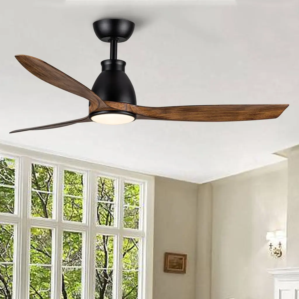 52 Inch Indoor Black Ceiling Fan LED Light Brown American Traditional Design yuhao w1367