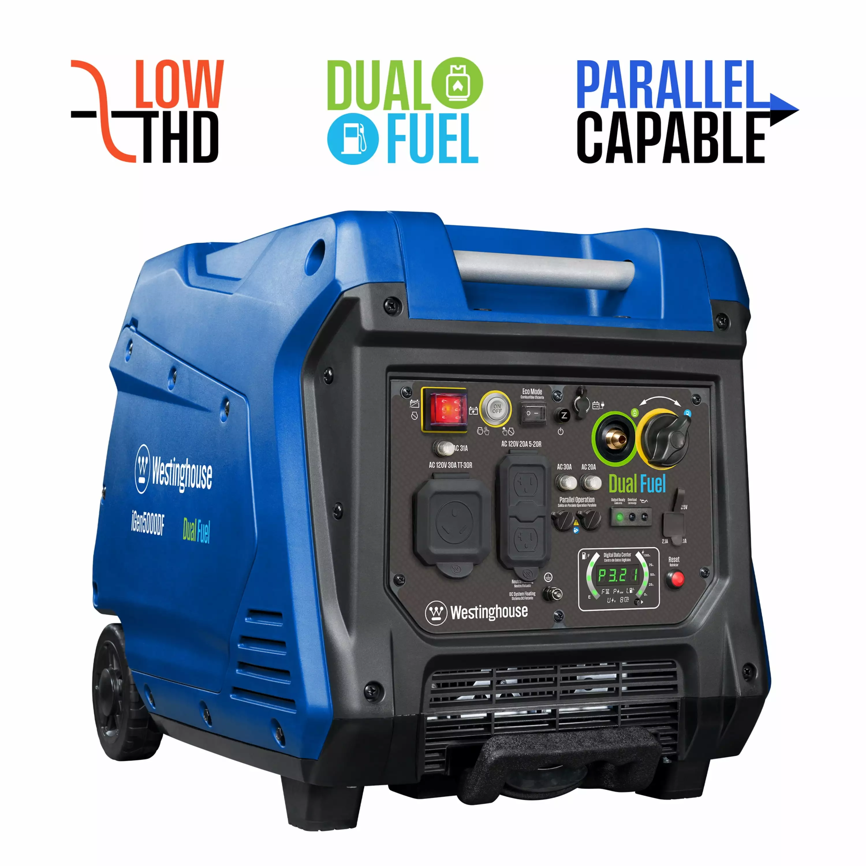 Westinghoutilize 5000 Peak Watt Electric Start Dual Fuel Travel-friendly Inverter Generator RV Outlet