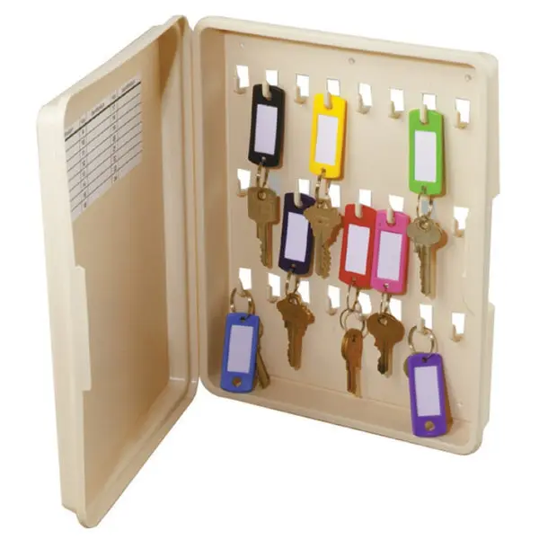 Hy-Ko KO302 Lockable Plastic Key Cabinet 24-Hooks Almond Wall Mount Key Organizer
