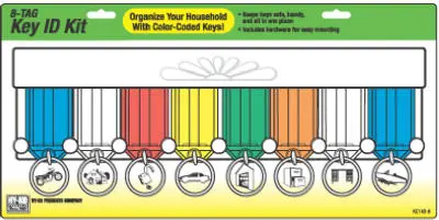 Hy-Ko KC143-8 Key Tag Rack 8 Easy Open Assorted Color Key Tags Organization