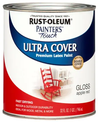 Rust-Oleum Painter's Touch Ultra Cover Gloss Latex Paint 1 Qt Apple Red Indoor and Outdoor Use