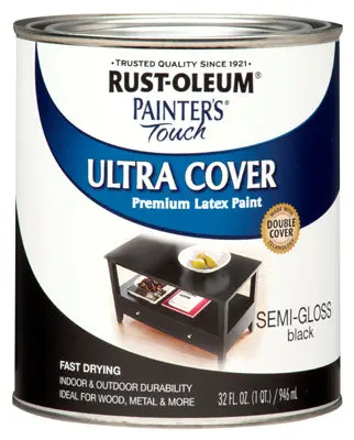 Rust-Oleum Painter's Touch Ultra Cover Latex Paint Semi-Gloss Black 1 Qt