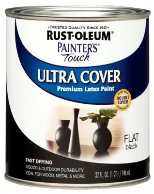 Rust-Oleum Painter's Touch Ultra Cover Latex Paint 1 Qt Flat Black Indoor and Outdoor Use