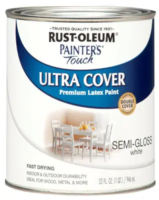 Rust-Oleum 1993502 Painter's Touch Semi-Gloss Latex Paint White 1-Quart