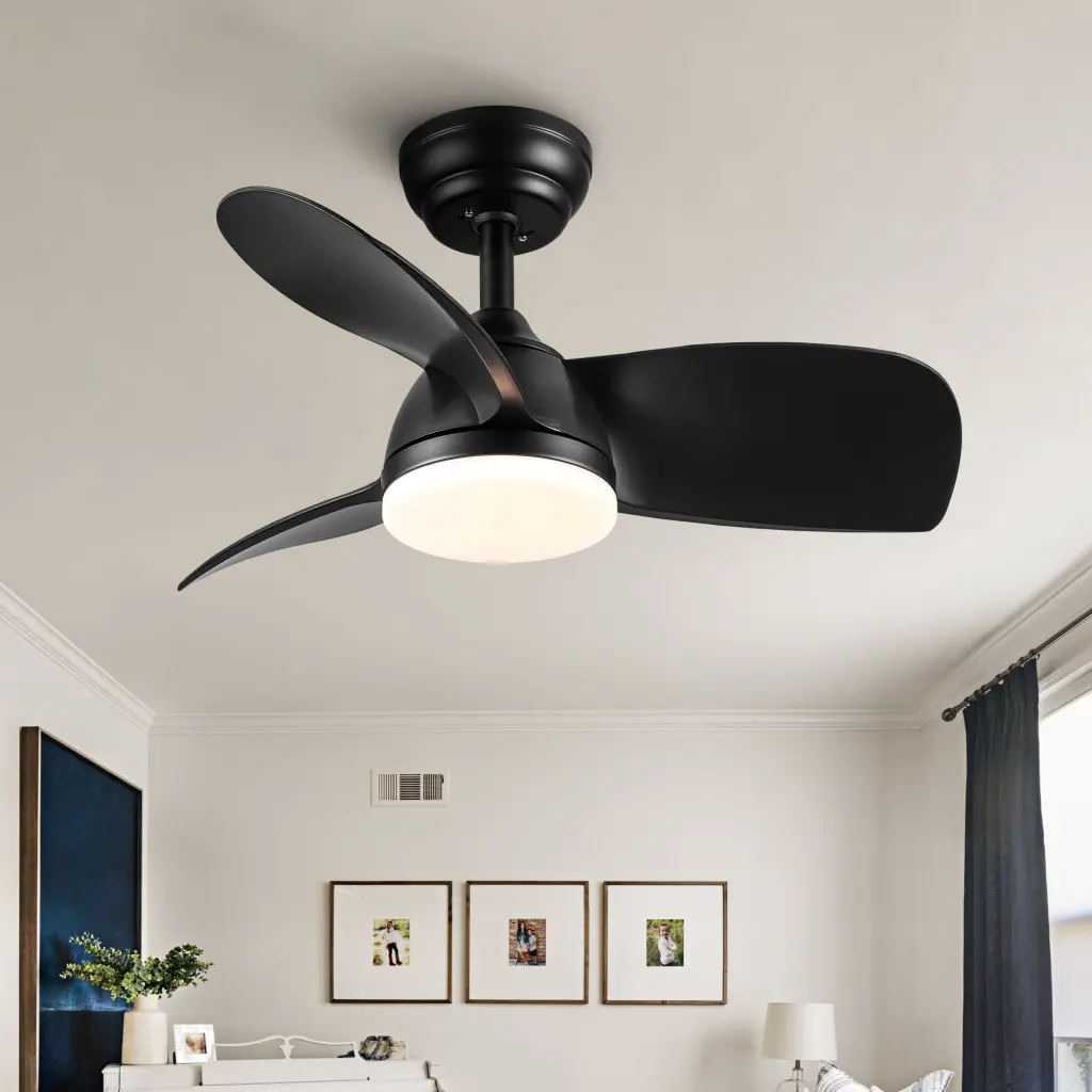28 Inch Integrated LED Ceiling Fan Black ABS Blades Modern Lighting yuhao w1367