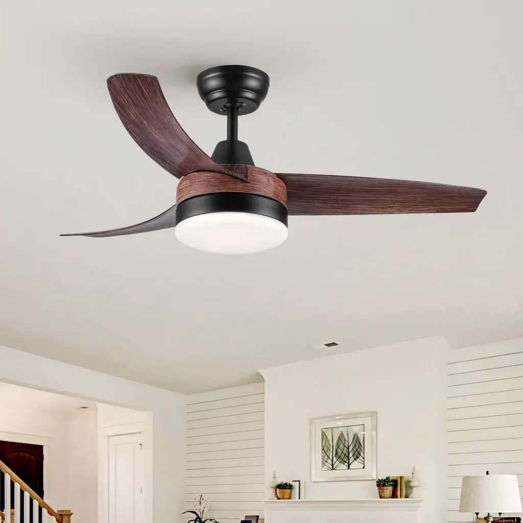42 Inch Integrated LED Ceiling Fan Brown Wood Grain ABS Blades yuhao w1367