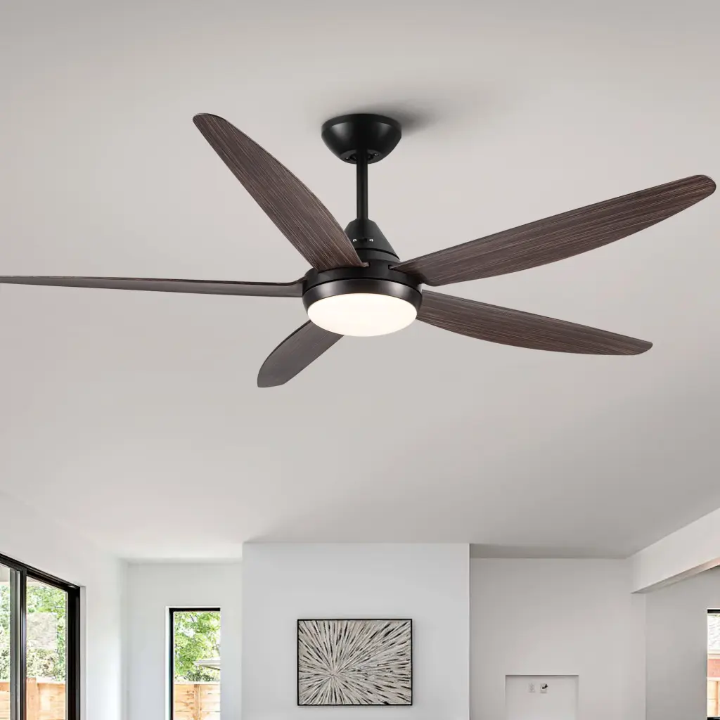 56 Inch Integrated LED Ceiling Fan Brown Wood Grain ABS Blades yuhao w1367