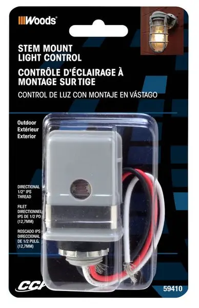 Woods 59410 Outdoor Stem-Mount Light Control Photocell