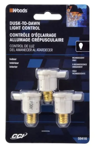 Woods 59416 Indoor Candelabra Light Control Socket Photocell 3-Pack