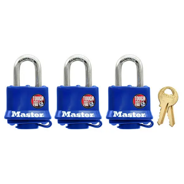Master Lock 312TRI Covered Laminated Steel Padlocks 1-9/16 Inch 3-Pack Secure Set
