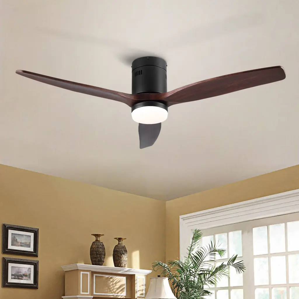 52 Integrated Led Low Profile Ceiling Fan Dimmable Light Walnut Finish yuhao w1367