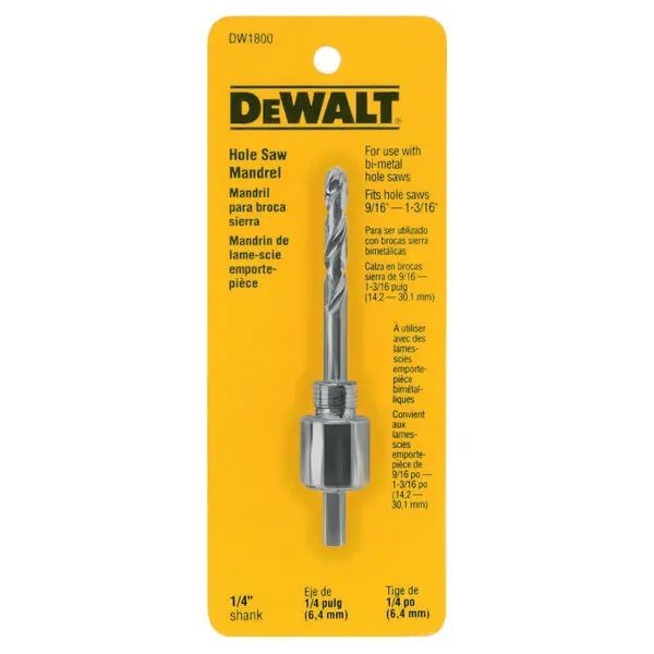 DeWalt DW1800 Hole Saw Mandrel Fits 9/16" to 1-3/16" 1/4"