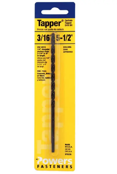 Hillman 375225 Rawl Tapper Drill Bit 3/16 x 5.5 Inch Concrete and Brick Hillman Fasteners