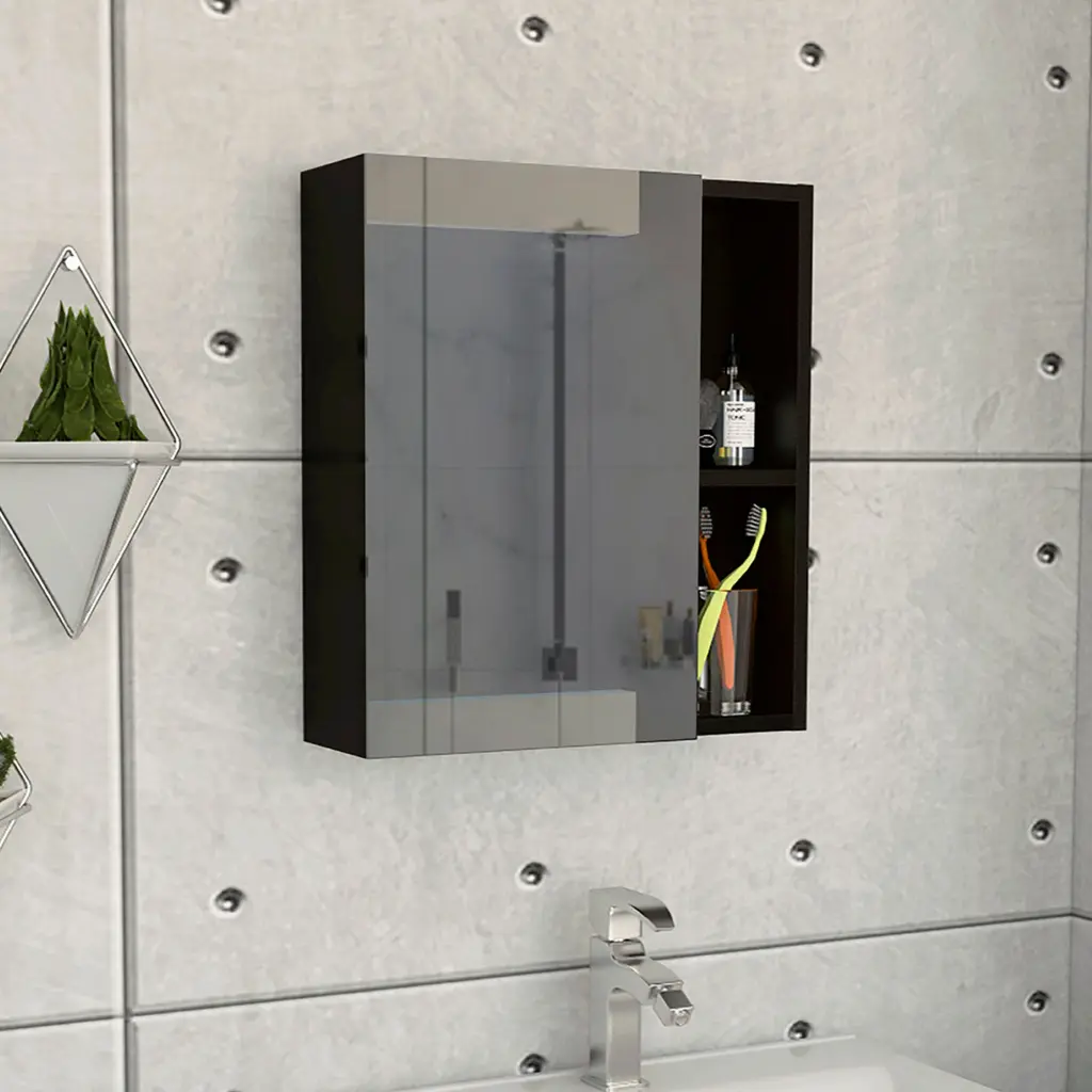 Whirlwind 1 Shelf Rectangle Medicine Cabinet Mirror Black furniture max