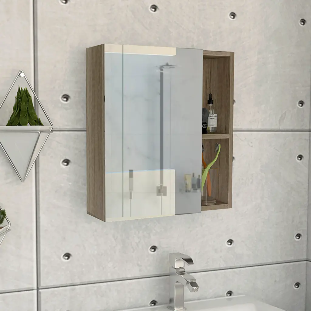 Whirlwind 1 Shelf Rectangle Medicine Cabinet Mirror Light Oak furniture max