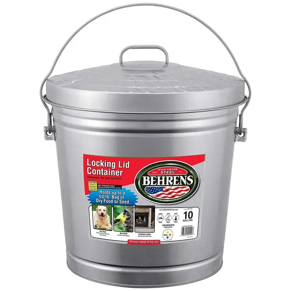 Behrens 6110 Galvanized Steel Locking Lid Can 10 Gallon Secure Storage